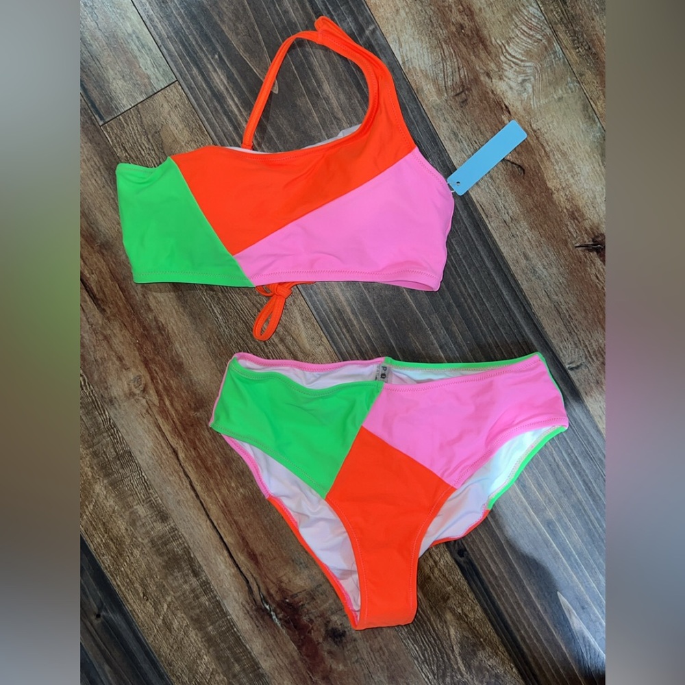 Orange Pink Bikini Swimwear Asymmetrical Design